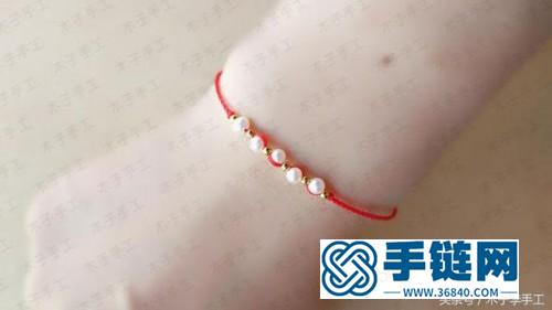 超细款珍珠红绳手链的制作步骤图