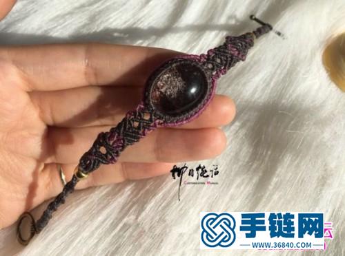 扁蜡绳编复古红幽灵石手链的编制图解