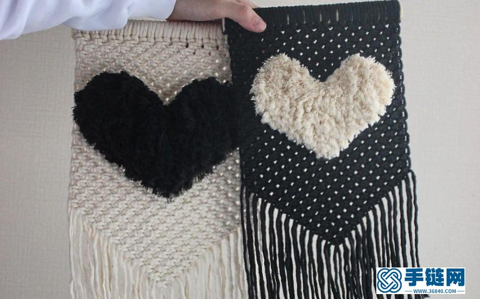 Macrame编织情人节爱心图案挂毯装饰