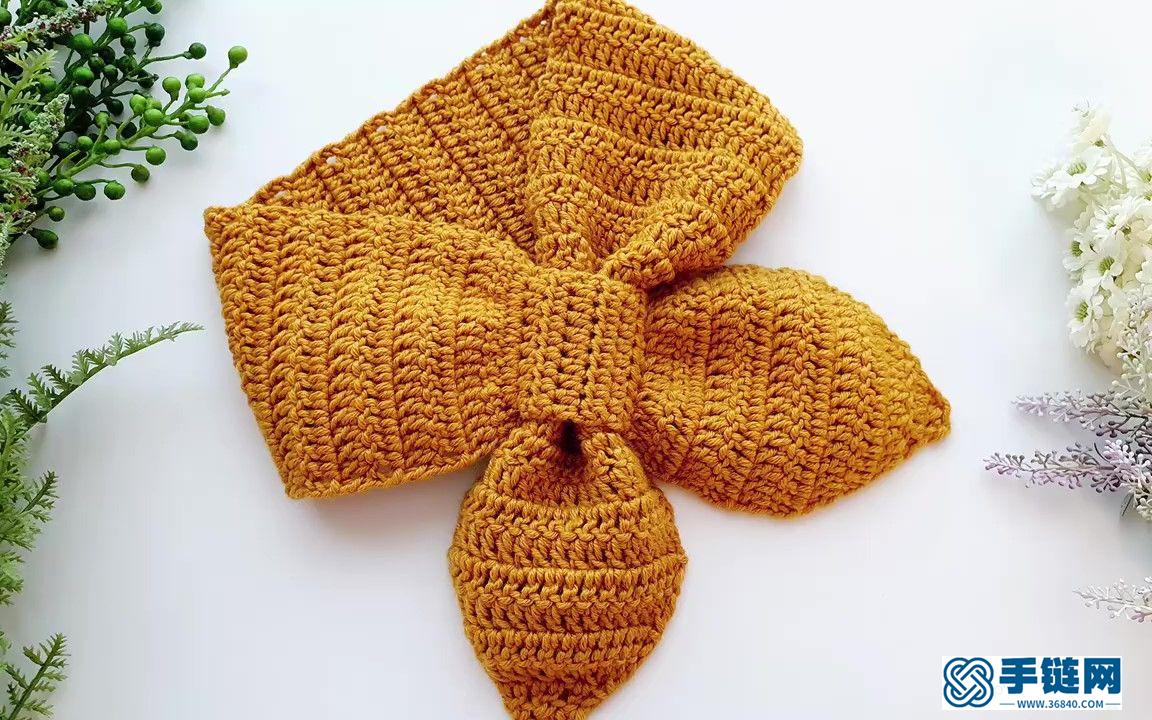 钩针编织秋色蝴蝶结围巾，有风的季节让脖子暖暖的