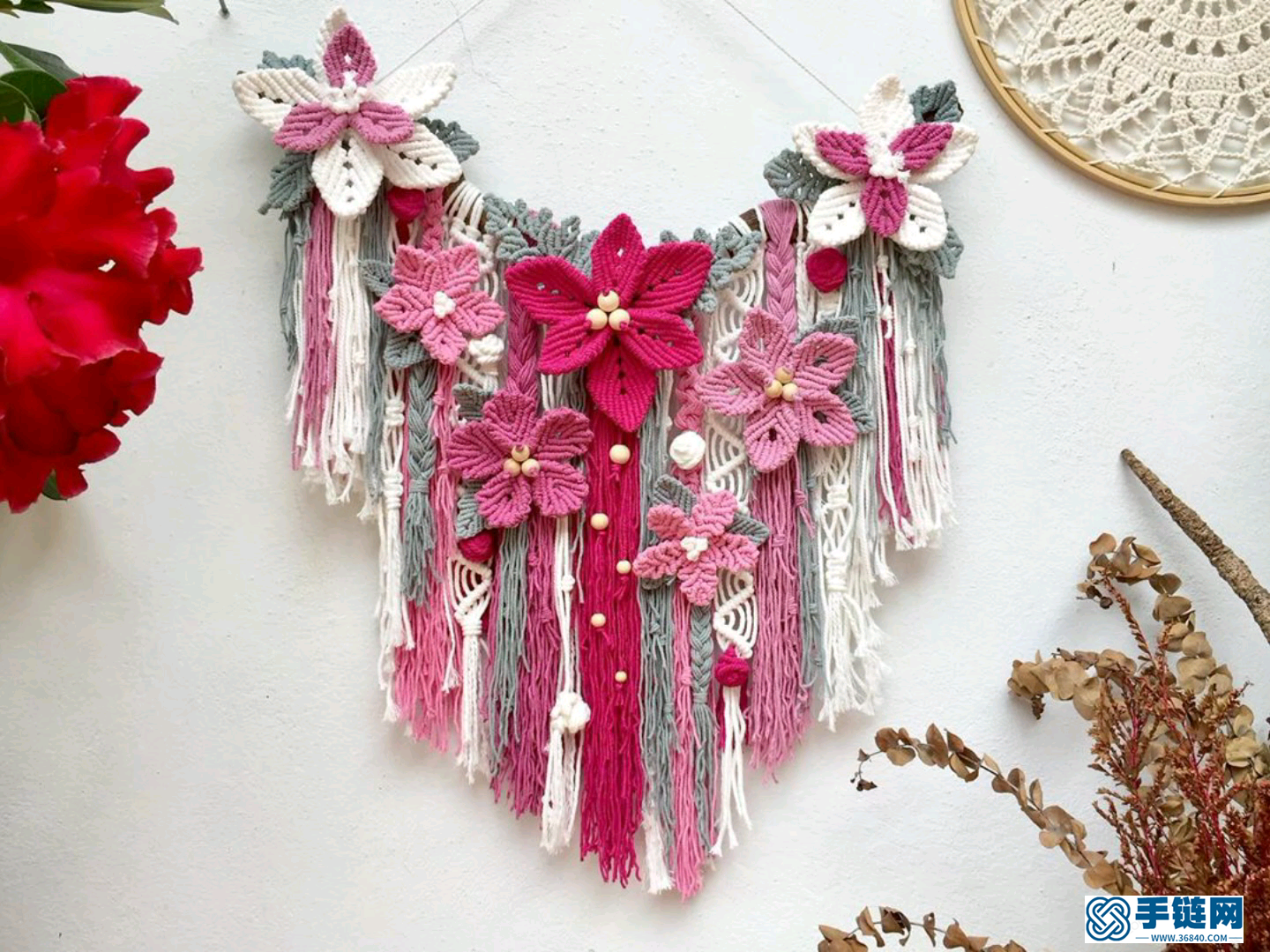 Macrame编织花朵装饰挂毯，让绚丽多彩的春天永远定格在墙面上