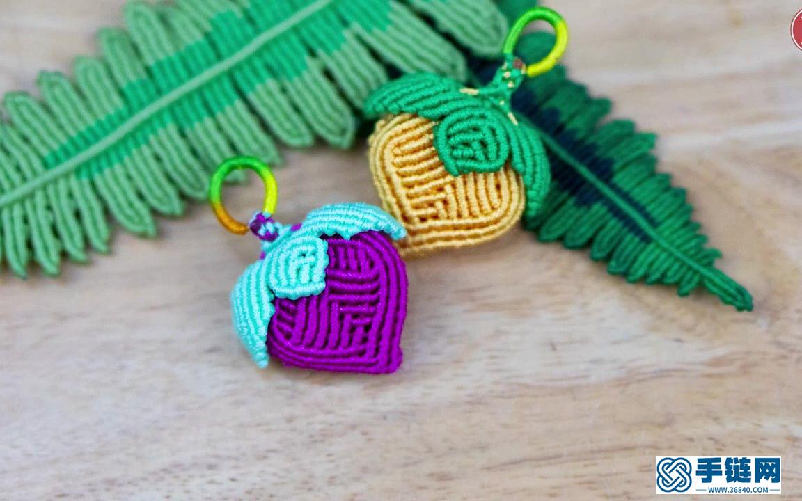  Macrame结绳编织3D草莓-樱桃钥匙扣挂件装饰