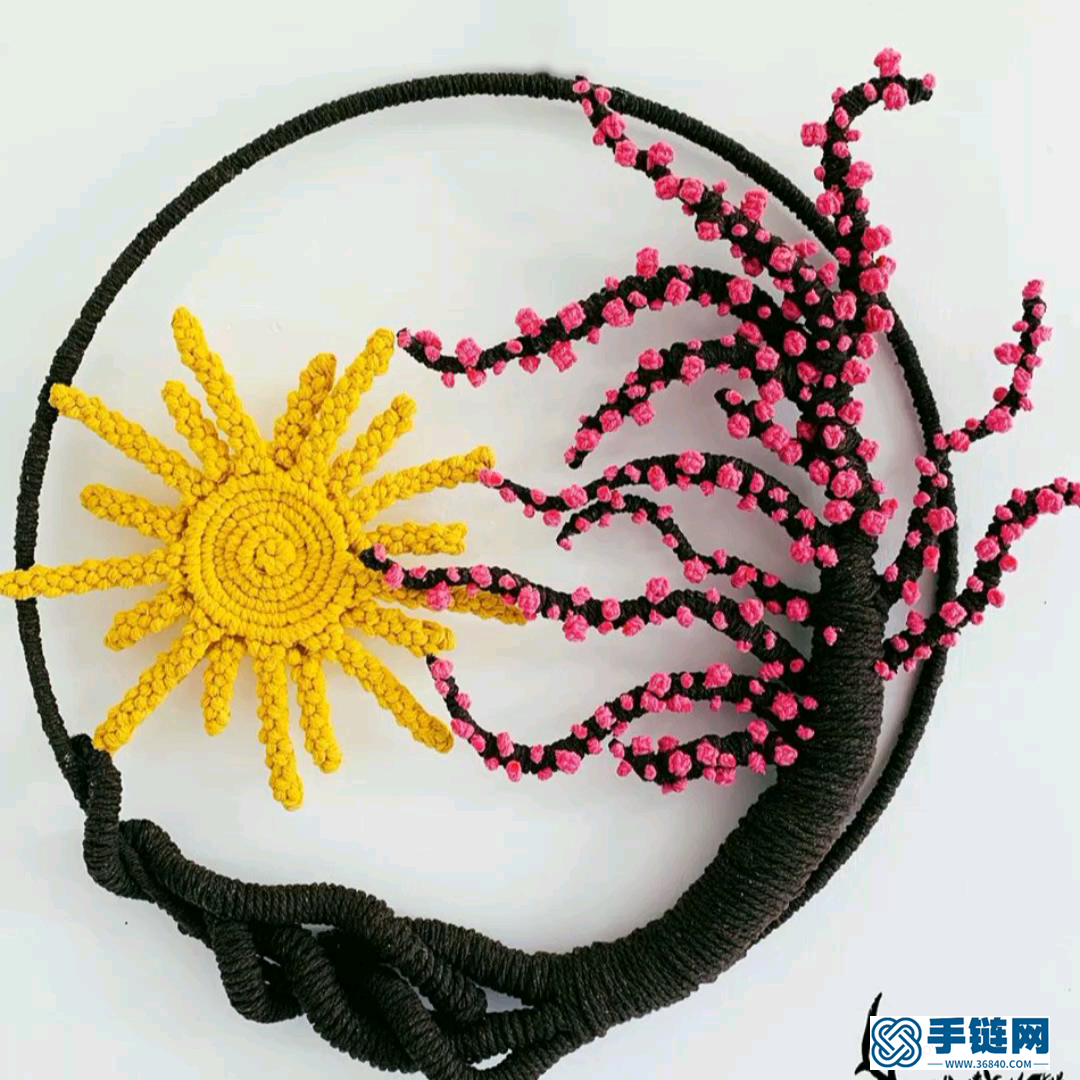 美图欣赏 | 太阳下的樱花 | Macrame手工编织太阳樱花圆形壁挂装饰